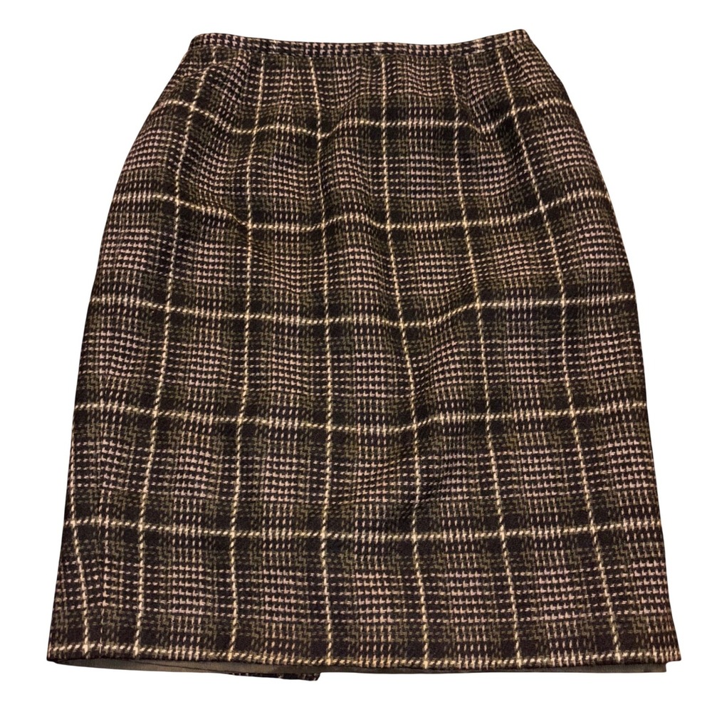 Harve Benard | 100% Wool Pencil Skirt | Olive Green Plaid |‎ Vintage Size 6